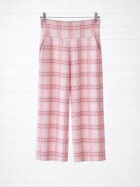 Cabi 6269 Womens Playdate Crop Wide Leg Pants Sz Medium Pink Plaid High Rise